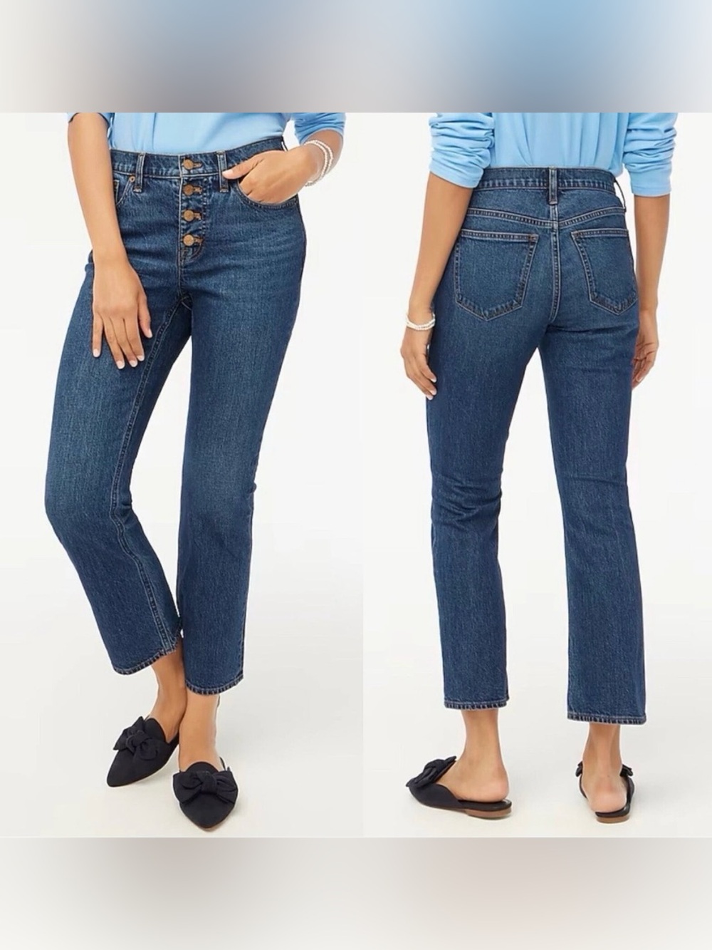 J Crew Womens Blue Mid Rise Flare Crop‎ Button Fly Medium Wash Jeans